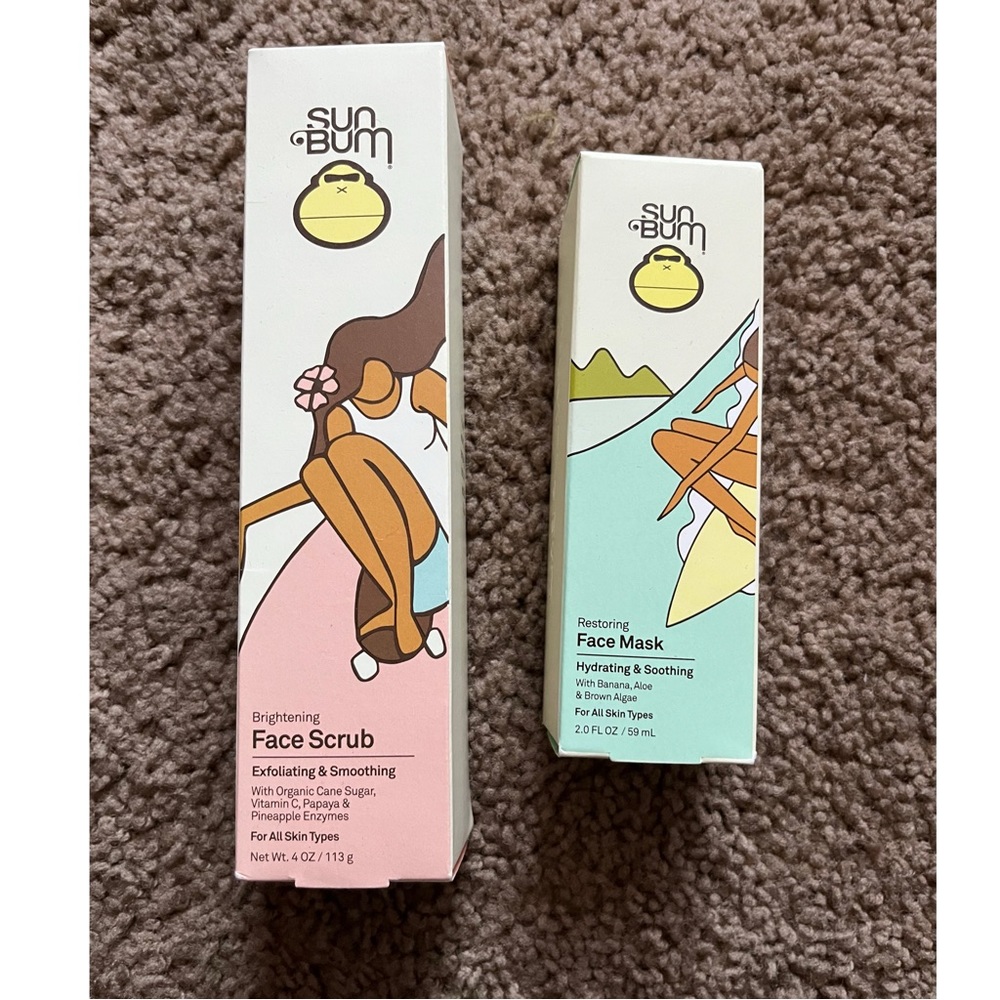 2 Brand New Sun Bum Brightening Face Scrub & Restoring Face Mask